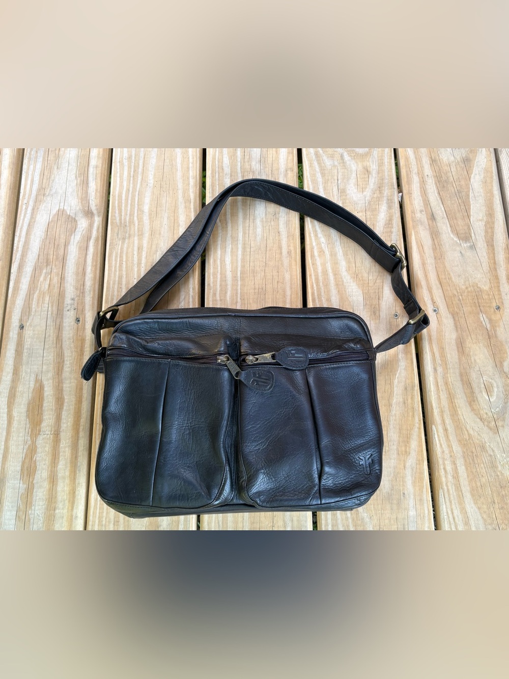 Vintage Frye Black Leather Crossbody Laptop Bag